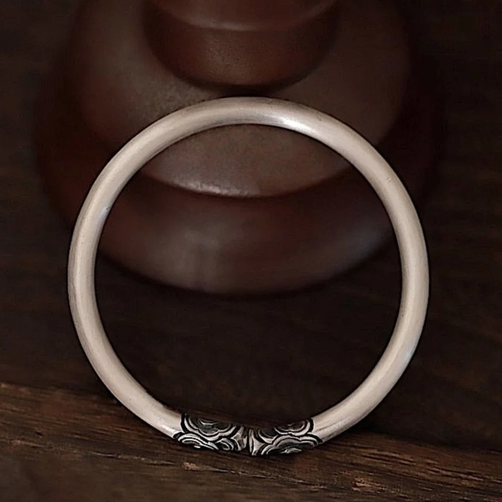 Sterling Silver Irregular Flower Pattern Bangle Bracelet - Picture 10 of 16